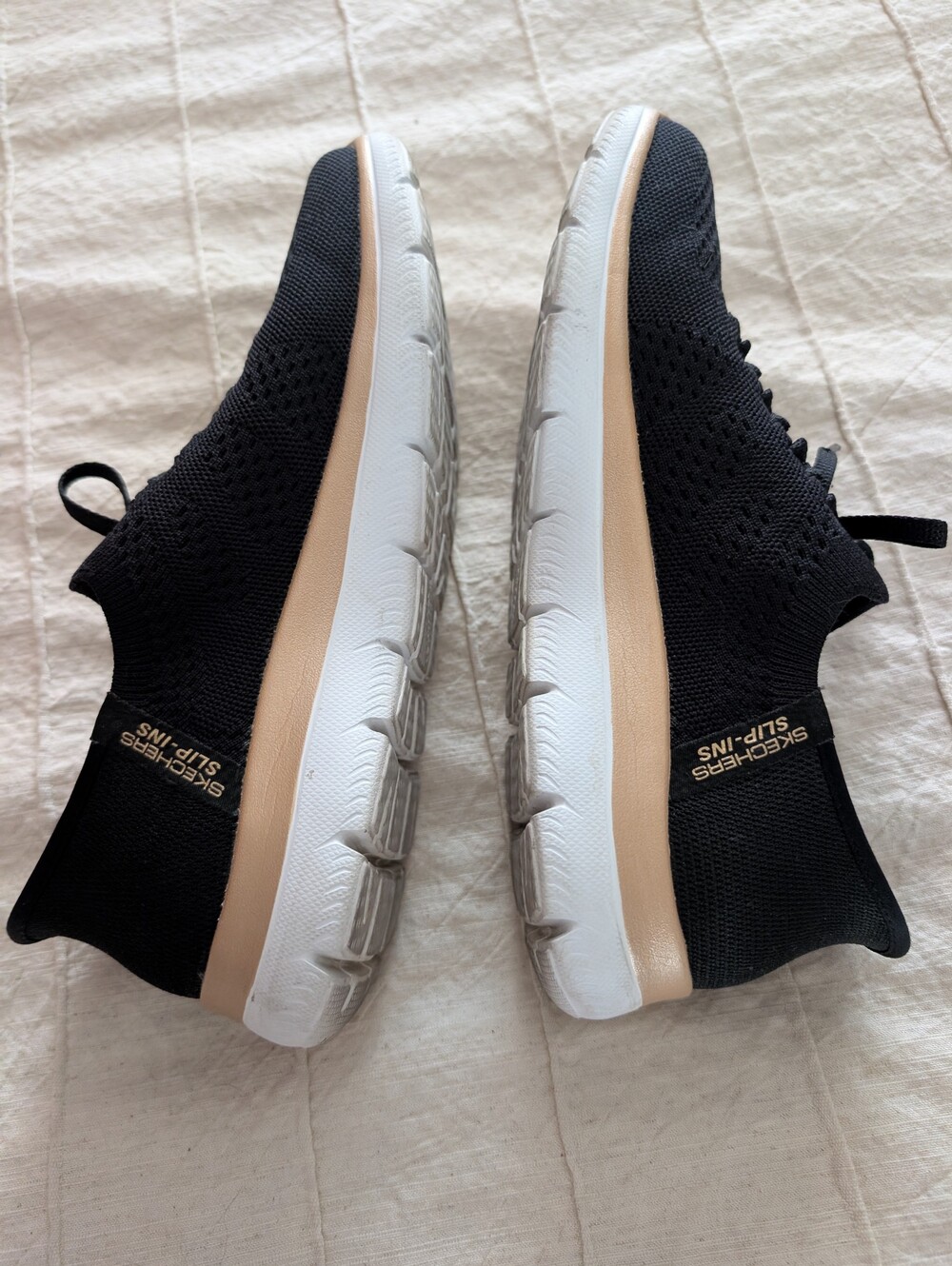 Skechers Black Knit Slip-On Sneakers with Rose Gold Accent - Picture 6 of 7